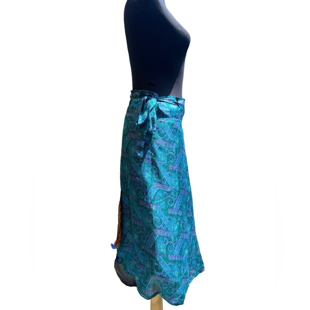 Reversible Silk Wrap Skirt by Western Fashion Bohemian Bluish/Red - Picture 6 of 16